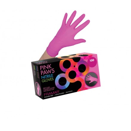 GUANTE NITRILO ROSA MEDIANO 100uds cx10 PINK PAWS FRAMAR