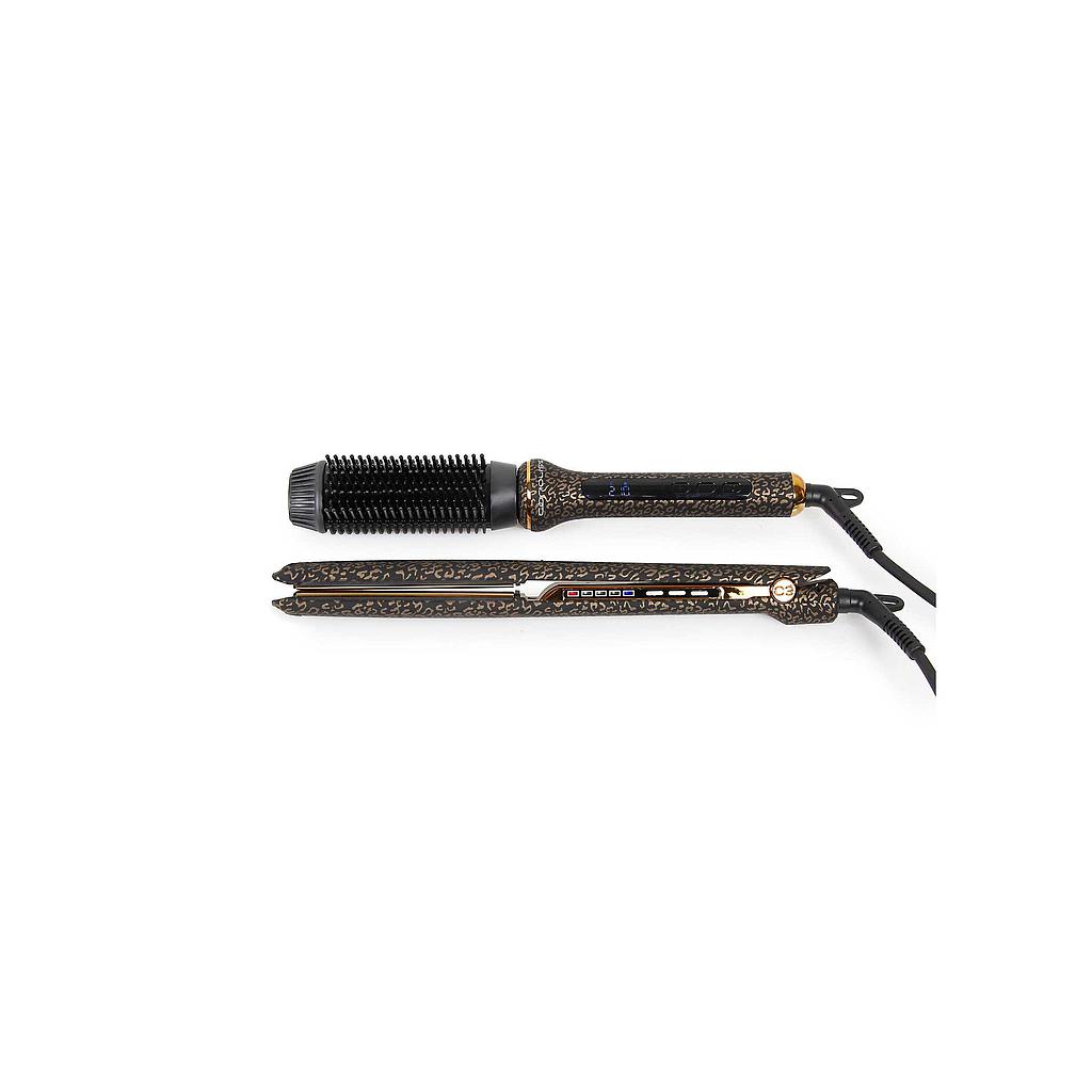 PLANCHA C3 GOLD LEOPARD + CEPILLO HOT BRUSH KIT CORIOLISS