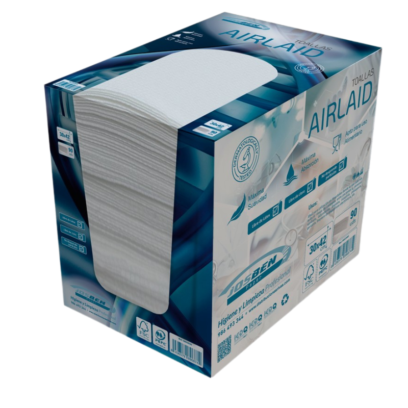 TOALLA DESECHABLE TNT AIRLAID  30x42cm DISPENSADOR 90uds JOSBEN cx16