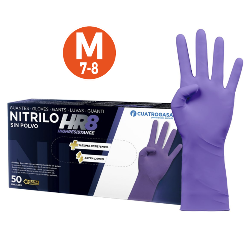 GUANTE NITRILO MORADO HIGH RISK PEQUEÑO CAÑO LARGO 50uds cx10